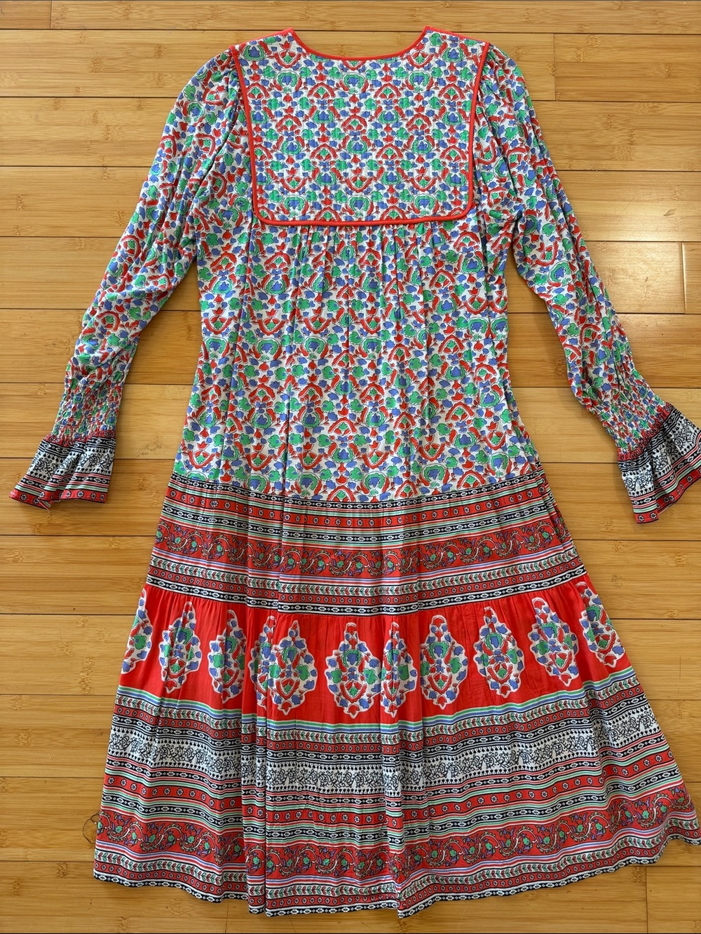 Tory Burch Red Multi-Print Long Sleeve Maxi Dress - Picture 5 of 5